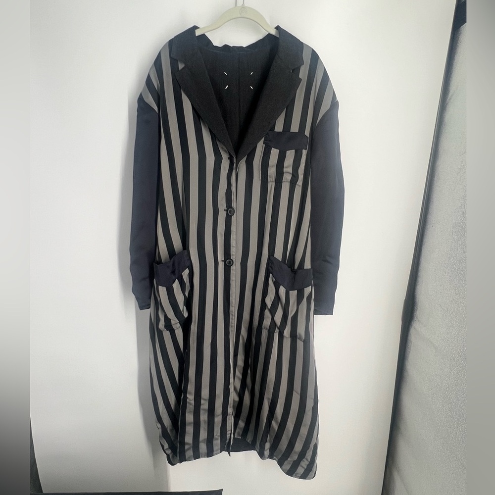 MAISON MARGIELA Dark Grey Reversible Striped Overcoat
